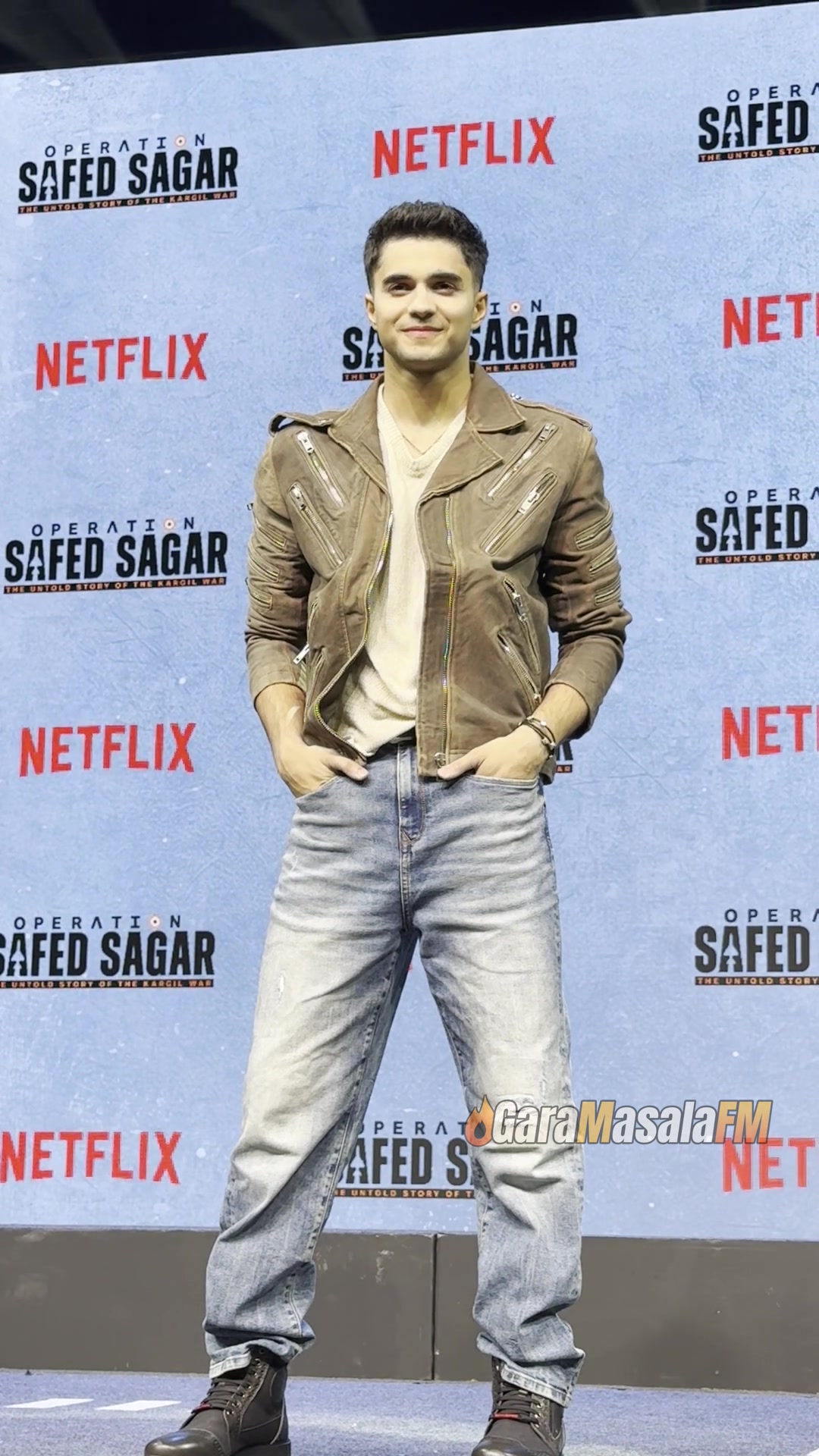 Abhay Verma photographed by the paparazzi at the Operation Safed Sagar trailer launch.
